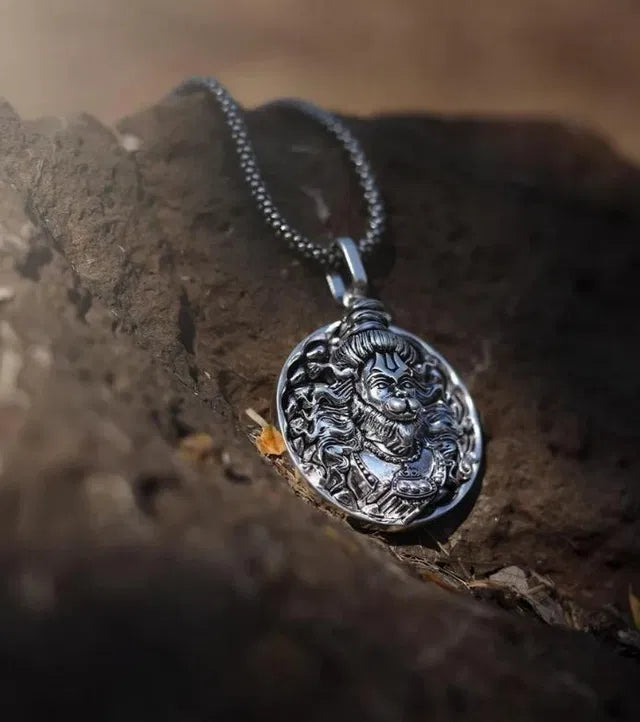 Premium Divine Hanuman Ji Silver Plated Pendant with Chain
